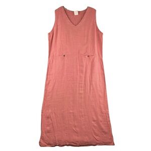 Tom Tom 100% Linen Vintage Sleeveless Midi Dress Women's Large Pink Made in USA